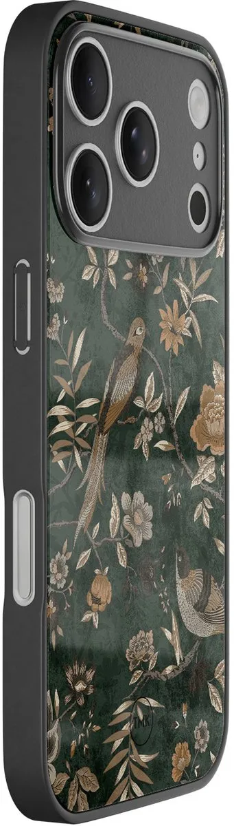 Casevibes iPhone 17 Pro Hoesje - Groen Khaki Golden Flowers