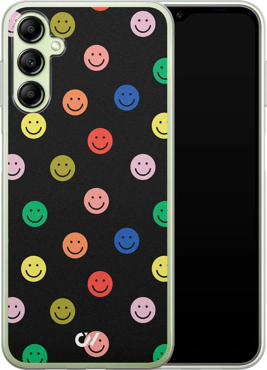 Casevibes Samsung Galaxy A14 5G Hoesje - Retro Smileys - Zwart