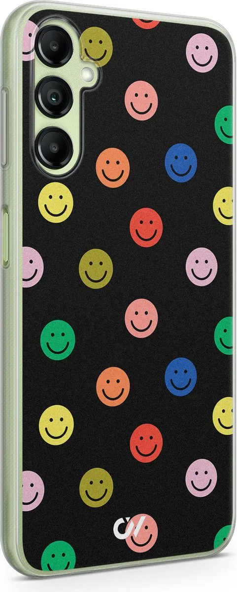 Casevibes Samsung Galaxy A14 5G Hoesje - Retro Smileys - Zwart