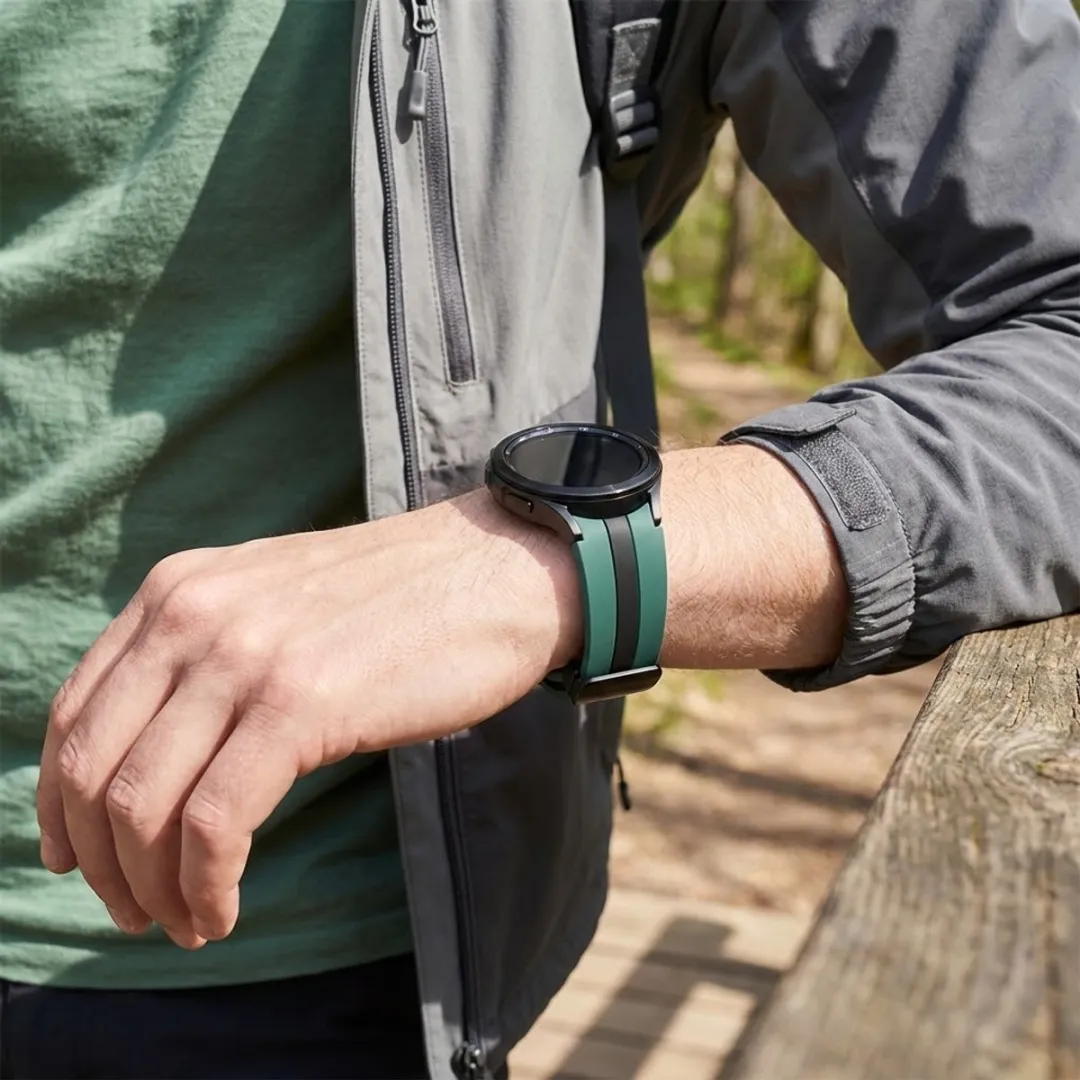 NUVEX Olijfgroen Zwart Siliconen Horlogebandje 20mm - Samsung Galaxy Watch