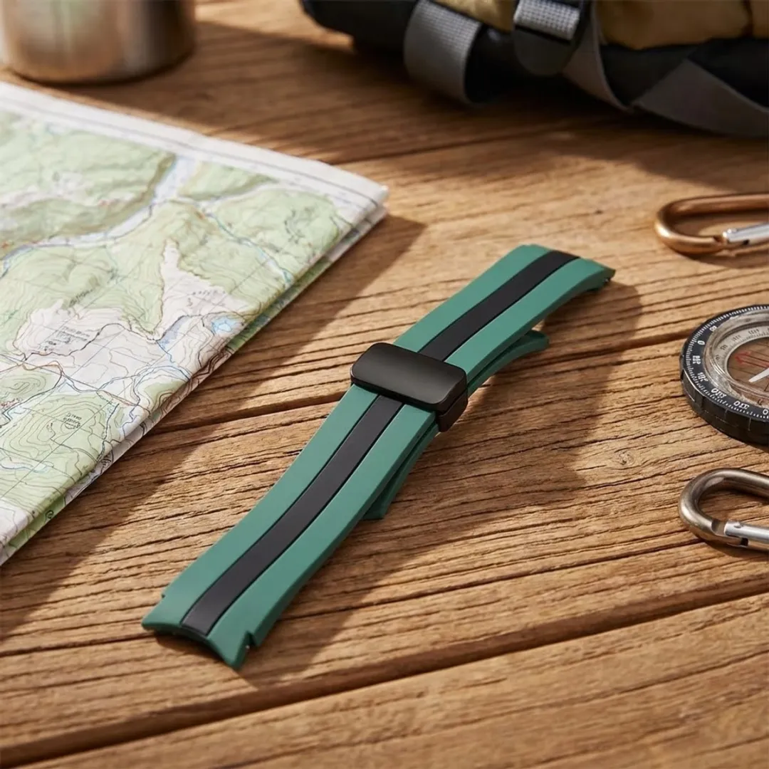 NUVEX Olijfgroen Zwart Siliconen Horlogebandje 20mm - Samsung Galaxy Watch