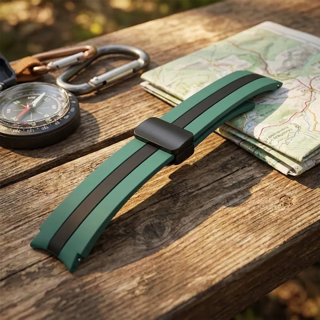 NUVEX Olijfgroen Zwart Siliconen Horlogebandje 20mm - Samsung Galaxy Watch