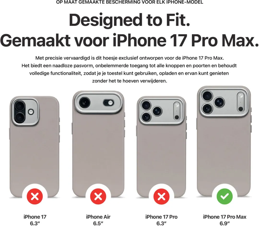 Decoded 2-in-1 Leer Hoesje iPhone 17 Pro Max - Beige - 3 Pasjes