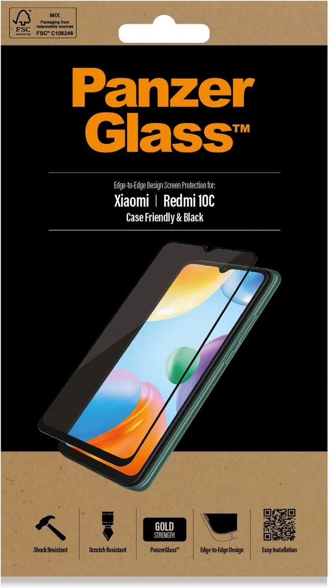PanzerGlass Screen Protector Xiaomi Redmi 10C/12C - Tempered Glas Zwart - afbeelding 2 van 6