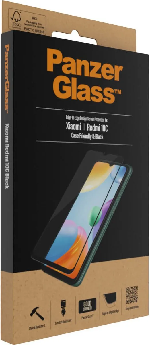 PanzerGlass Screen Protector Xiaomi Redmi 10C/12C - Tempered Glas Zwart - afbeelding 4 van 6