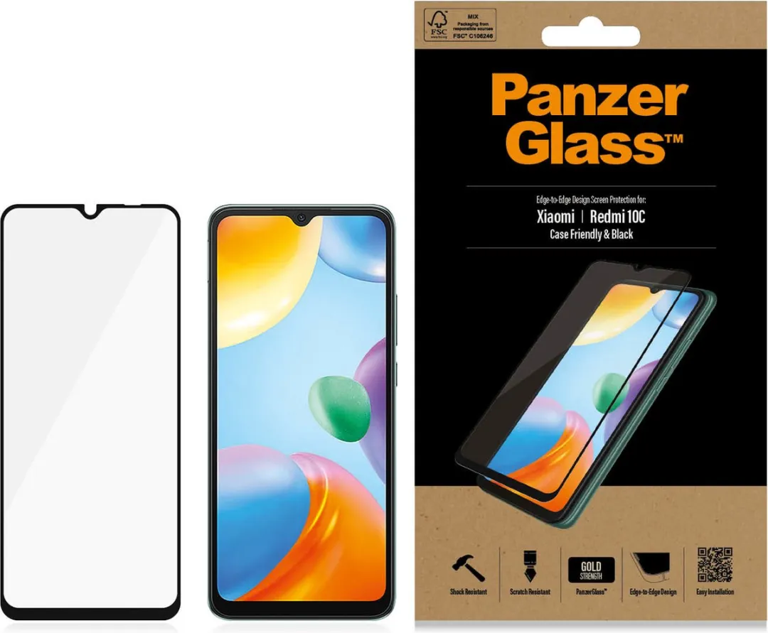 PanzerGlass Screen Protector Xiaomi Redmi 10C/12C - Tempered Glas Zwart - afbeelding 3 van 6