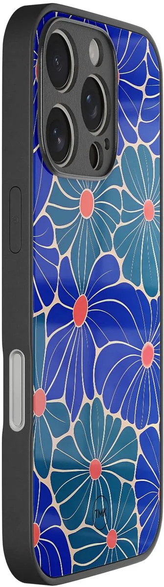 Casevibes iPhone 16 Pro Hoesje - Indigo Bloemen Blauw