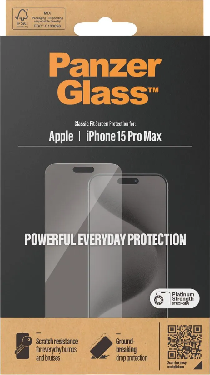 PanzerGlass Screenprotector geschikt voor Apple iPhone 15 Pro Max Glazen | PanzerGlass Classic Fit Screenprotector - Case Friendly