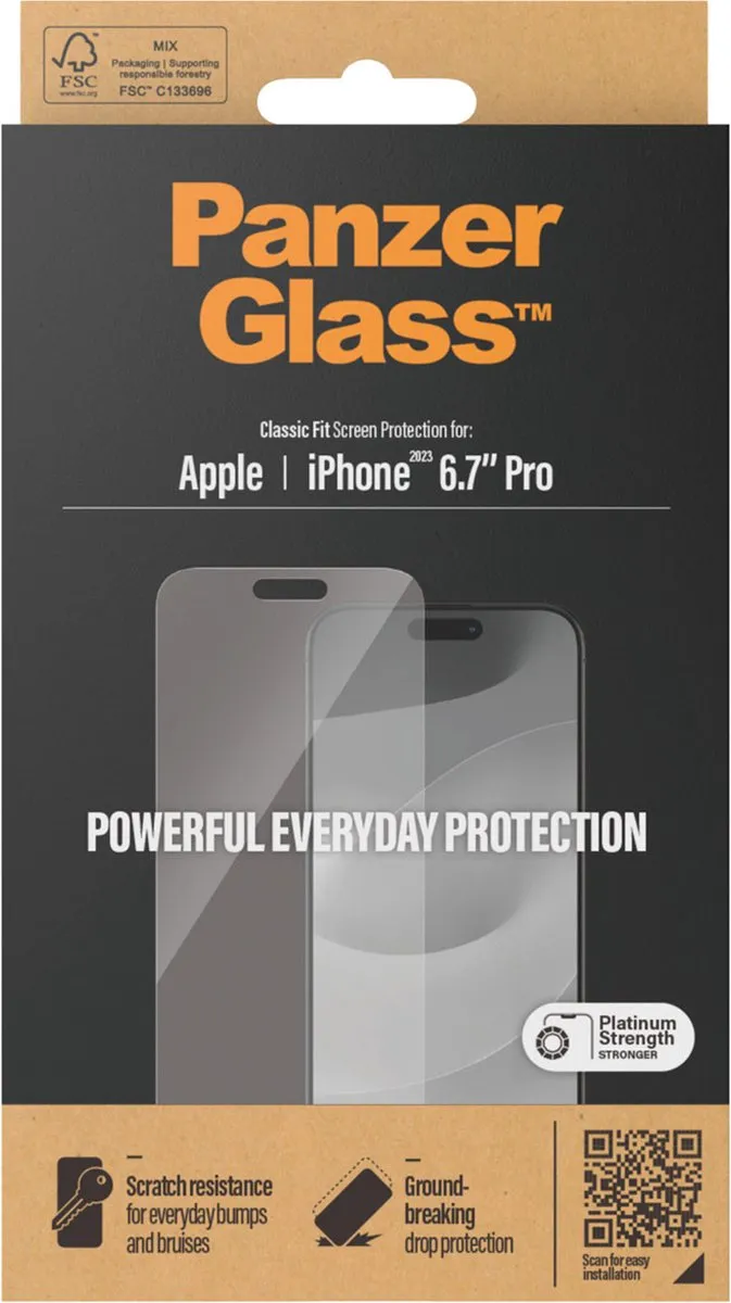 PanzerGlass Screenprotector geschikt voor Apple iPhone 15 Pro Max Glazen | PanzerGlass Classic Fit Screenprotector - Case Friendly