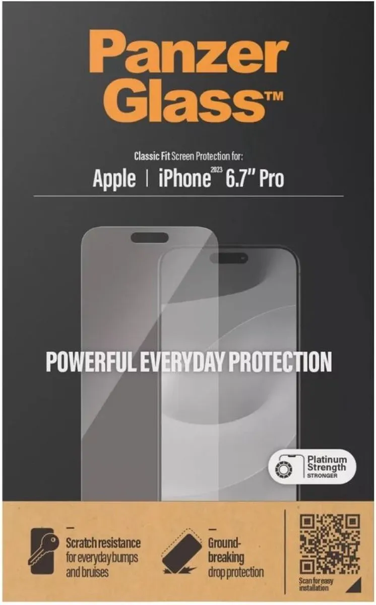 PanzerGlass Screenprotector geschikt voor Apple iPhone 15 Pro Max Glazen | PanzerGlass Classic Fit Screenprotector - Case Friendly
