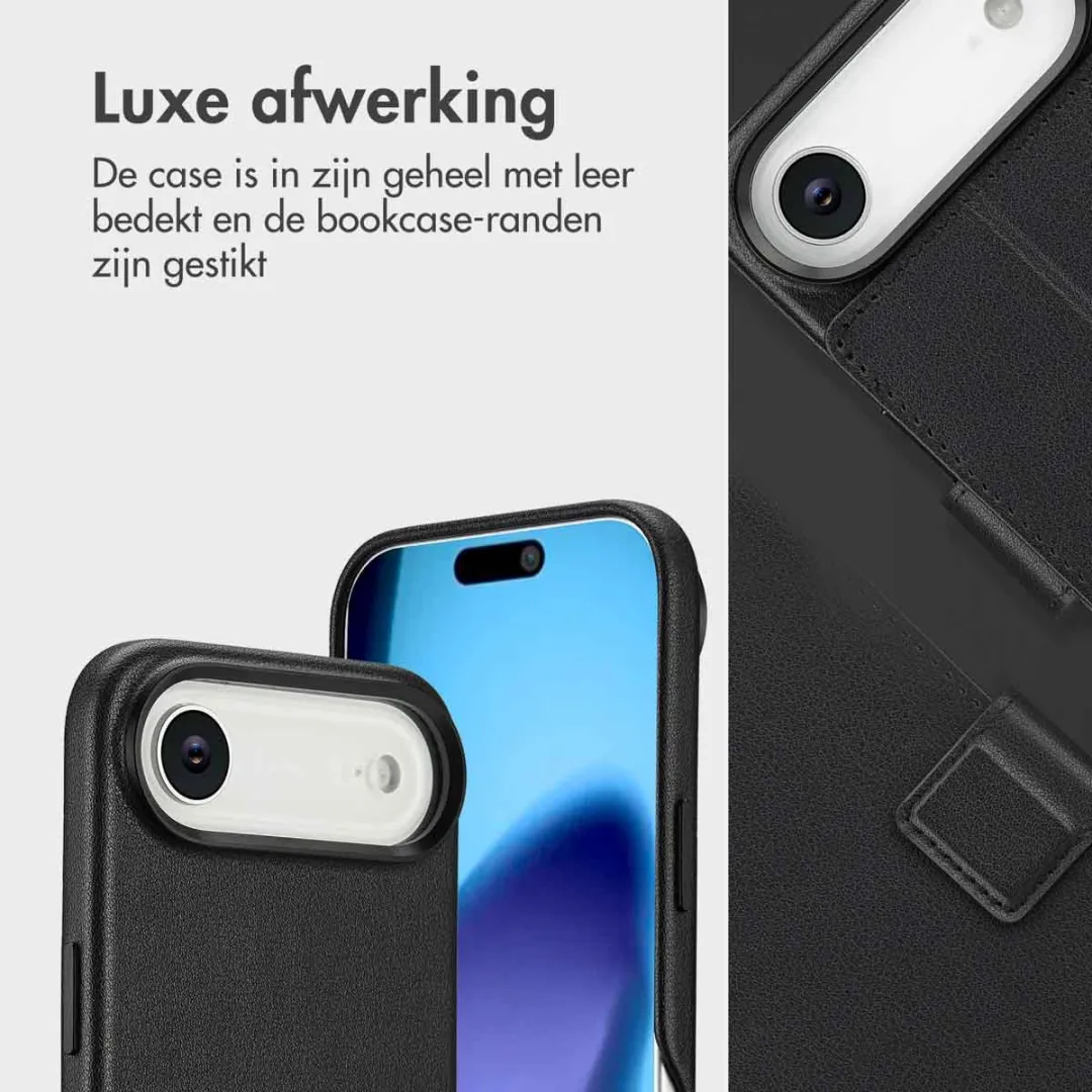Accezz iPhone 17 Air Hoesje - Leather Bookcase 2-in-1 - 3 Pasjes - Zwart
