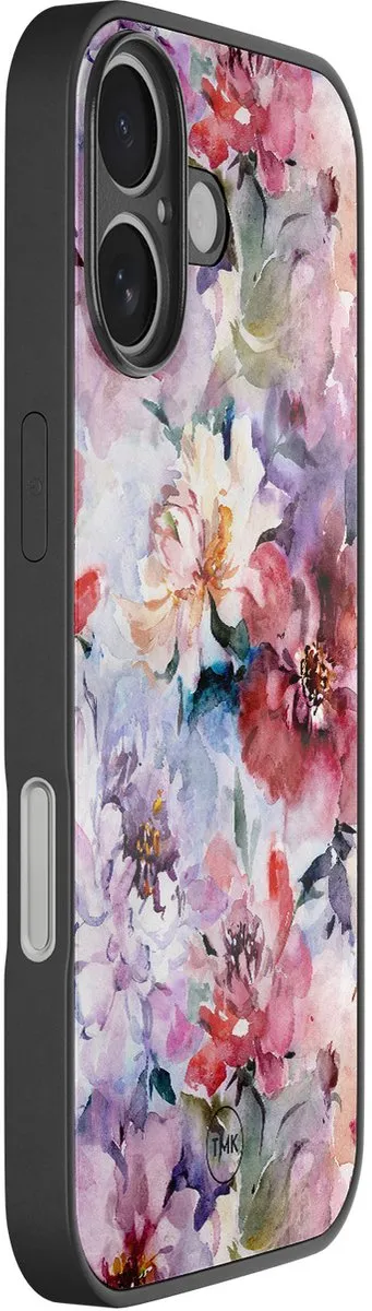 Casevibes iPhone 16 Hoesje - Paars Bloemen Acryl