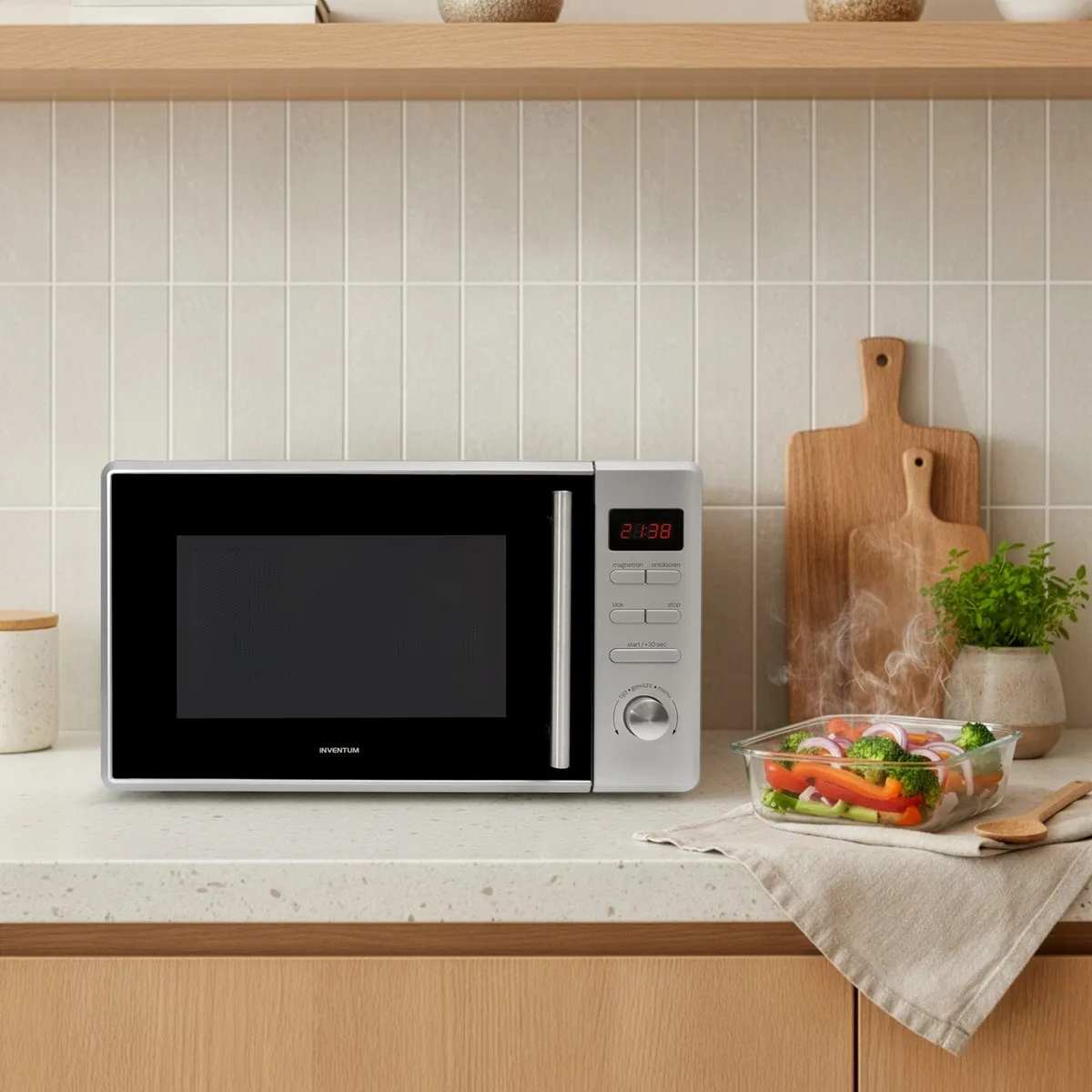 Inventum MN207S - Vrijstaande solo-magnetron - 20 liter - 800 watt - 8 kookprogramma's - RVS/Zwart