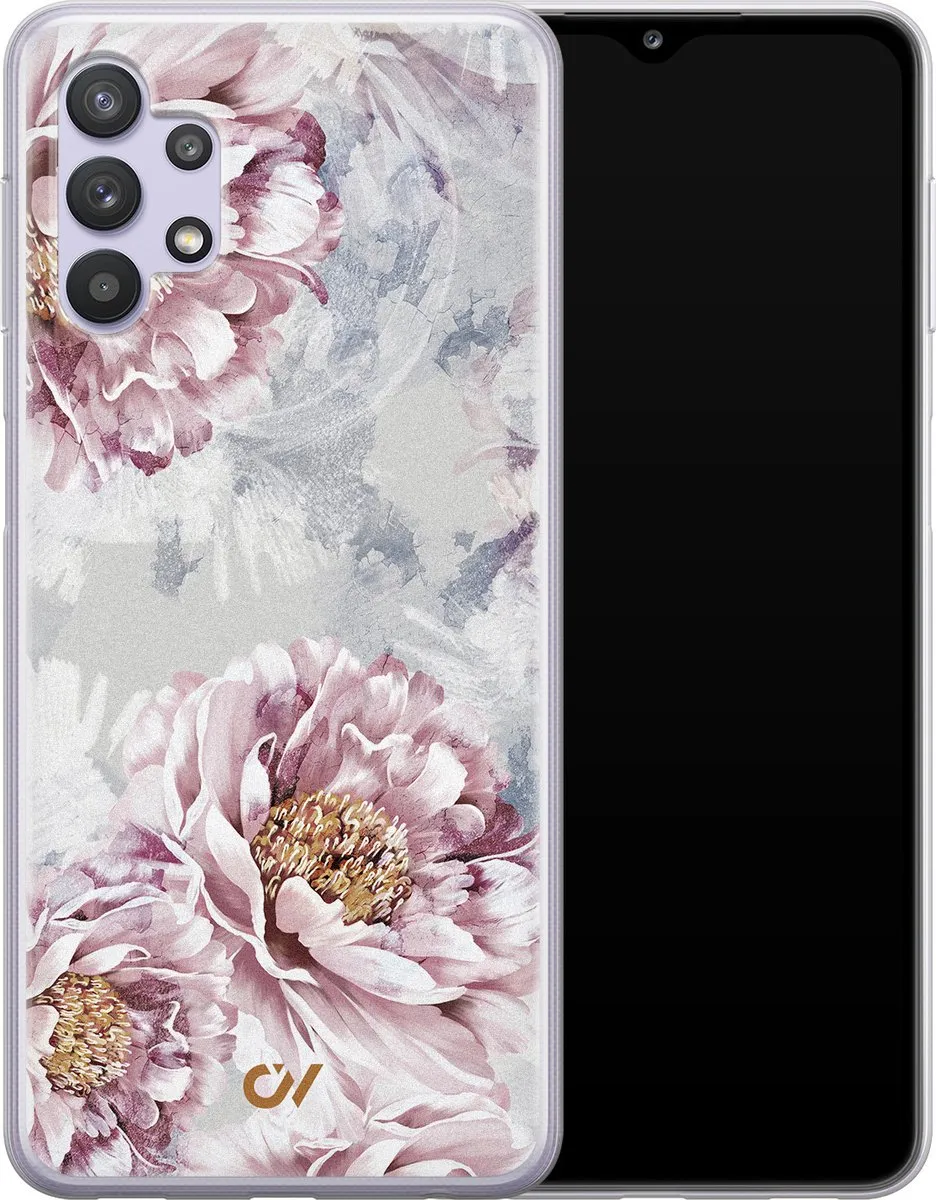 Casevibes Samsung Galaxy A32 5G Hoesje - Floral Print - Beige
