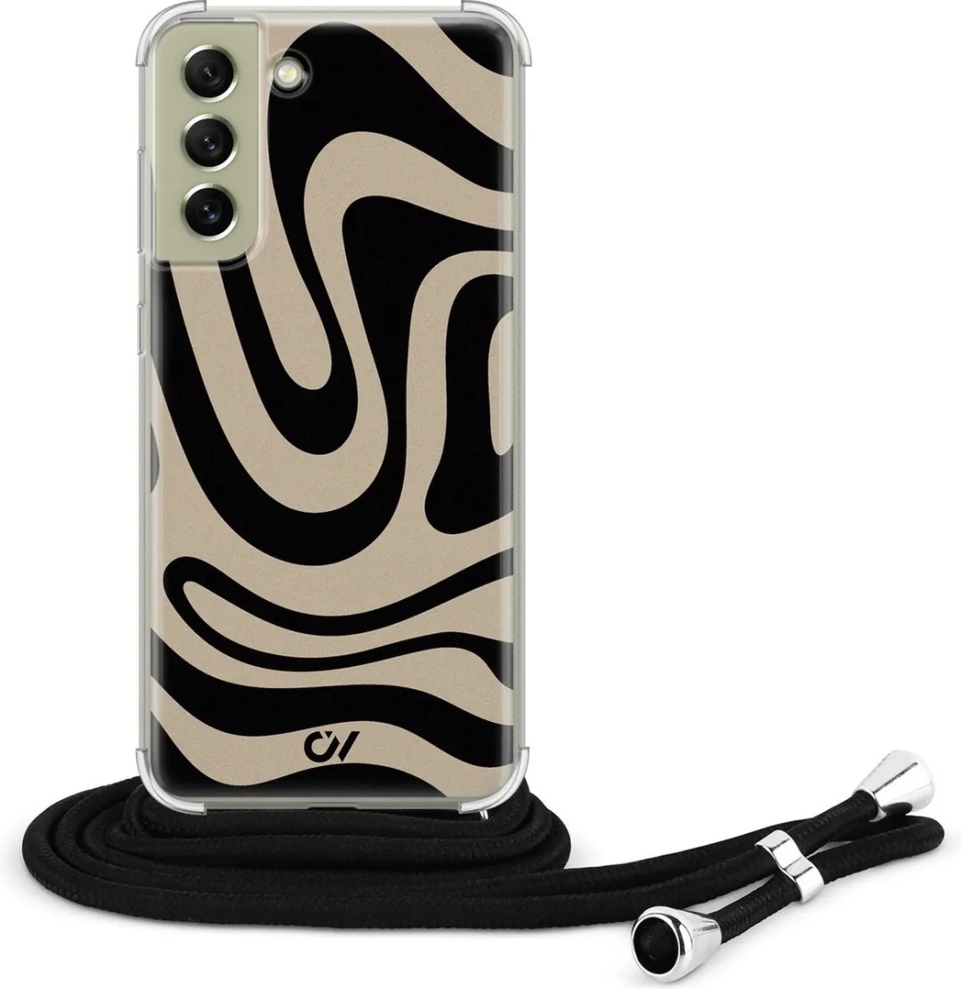 Casevibes S21 FE Telefoonhoesje - Abstract Black Waves - Zwart - C/S21FE/UV/013