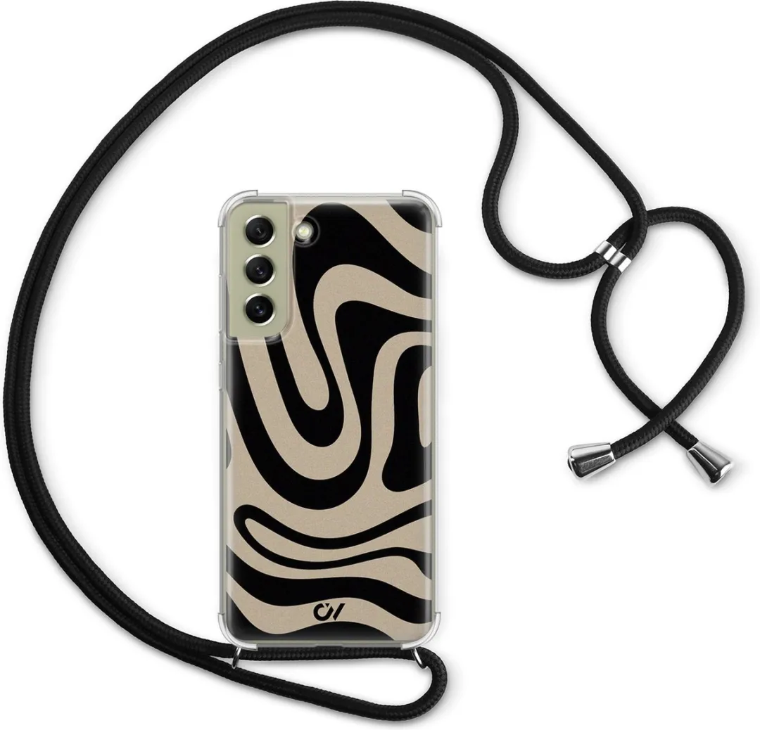 Casevibes S21 FE Telefoonhoesje - Abstract Black Waves - Zwart - C/S21FE/UV/013