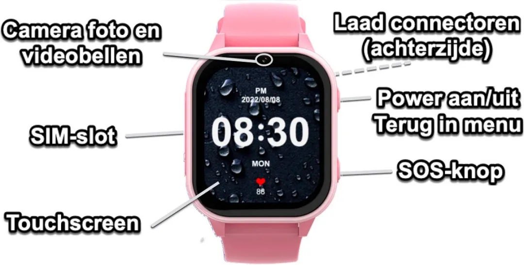 GPSHorlogeKids Edge Roze GPS Horloge - 4G Videobellen - 600mAh