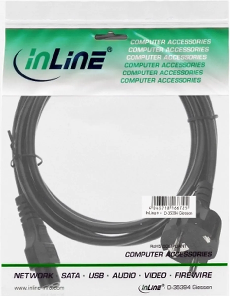 InLine C5 CEE 7/7 Stroomkabel 3x1,00mm - 3m - Zwart