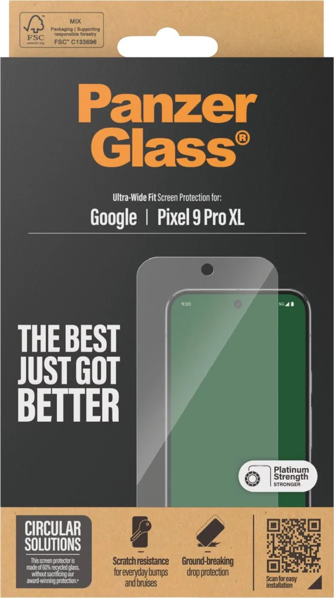 PanzerGlass Ultra-Wide Fit Screenprotector Google Pixel 9 Pro XL - Antibacterieel