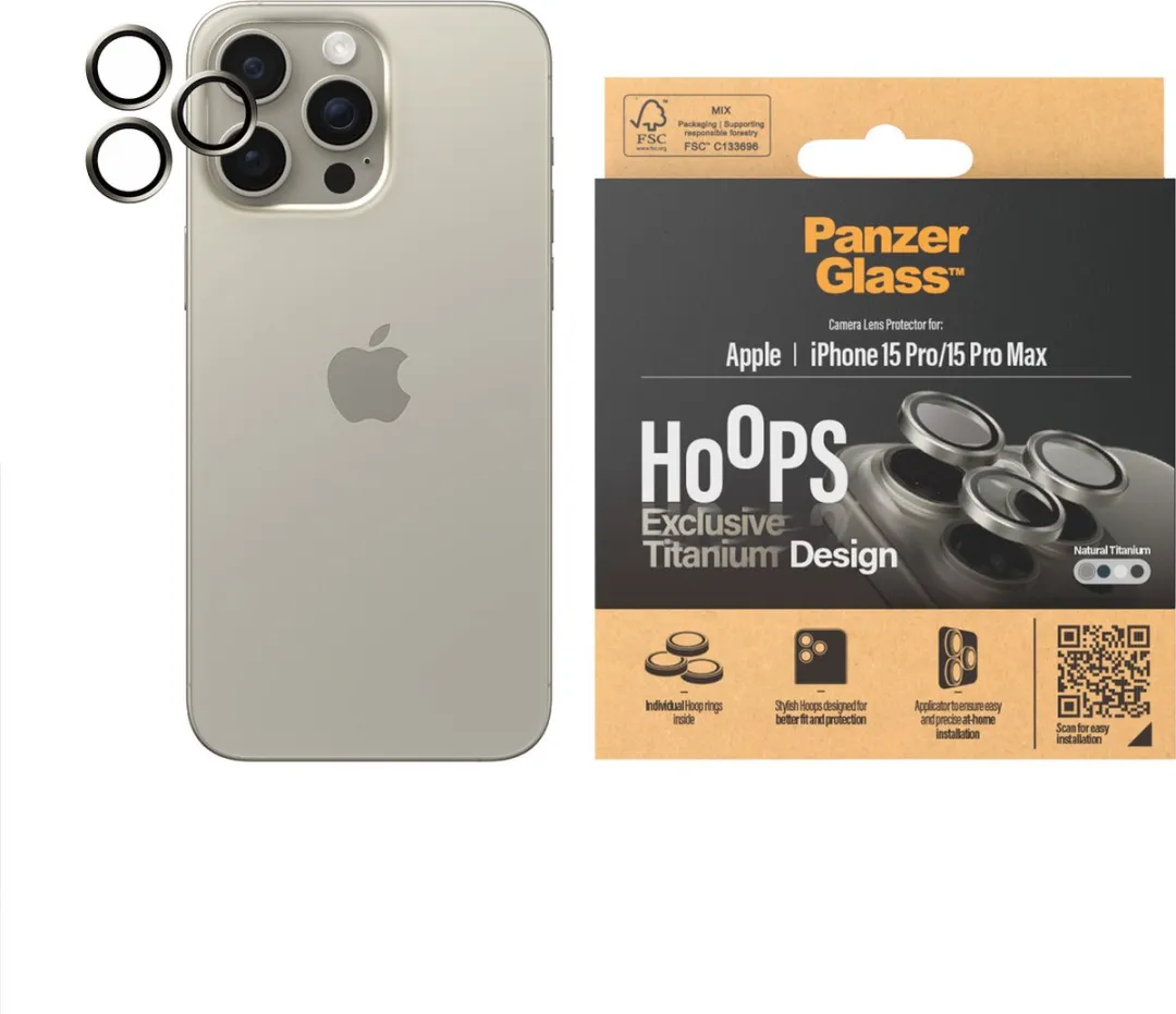 PanzerGlass Optical Hoop Rings iPhone 15 Pro/Pro Max - Camera Lens Glas - Titanium Grijs