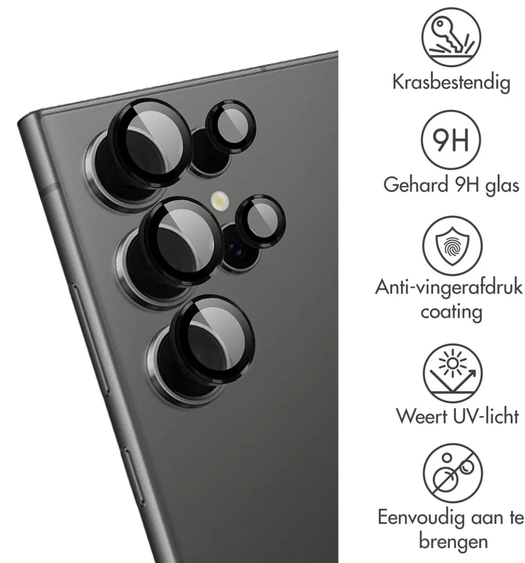 imoshiion Camera Lens Protector - Samsung Galaxy S24 Ultra - 2 Stuks - Zwart - afbeelding 6 van 6