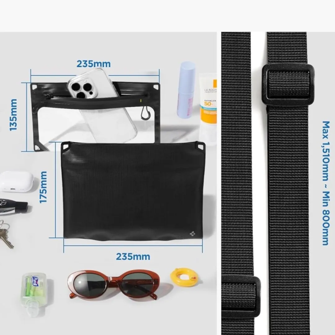 Spigen A640 Waterdichte Crossbag-hoes - Universeel - Zwart