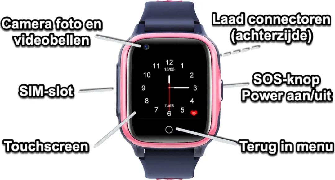 GPSHorlogeKids - GPS horloge kind – smartwatch kinderen – WhatsApp – 4G videobellen – spatwaterdicht – GPS tracker – SOS alarm – incl. simkaart en online installatie hulp – Fox Roze