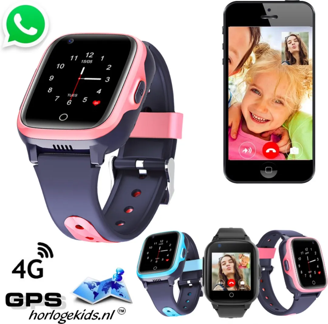 GPSHorlogeKids - GPS horloge kind – smartwatch kinderen – WhatsApp – 4G videobellen – spatwaterdicht – GPS tracker – SOS alarm – incl. simkaart en online installatie hulp – Fox Roze