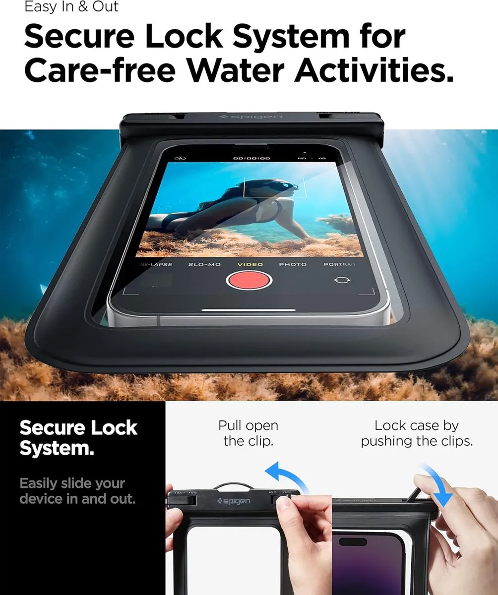 Spigen Universeel Telefoonhoesje AMP04523 - IPX8 Waterdicht - Zwart - 2 Stuks