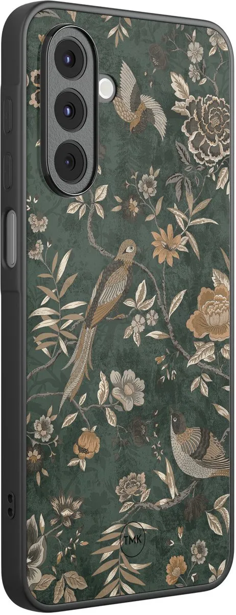 Casevibes Samsung Galaxy A17 Hoesje - Khaki Golden Flowers - Groen