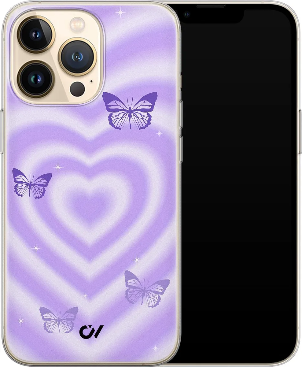 Casevibes iPhone 13 Pro Hoesje - Paars Retro Hart Vlinder - A/13P/UV/051