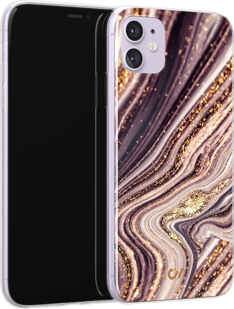 Casevibes iPhone 11 Hoesje A/11/UV/039 - Paars Golden Pink Marble
