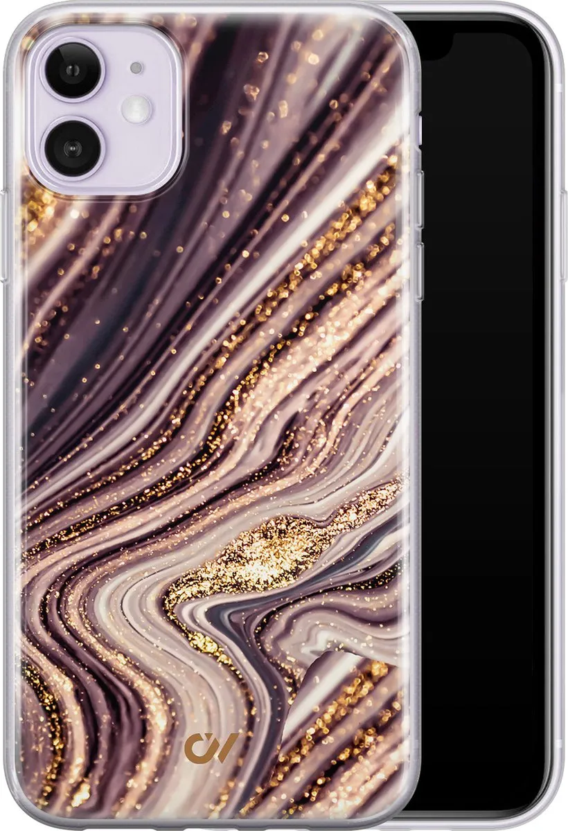Casevibes iPhone 11 Hoesje A/11/UV/039 - Paars Golden Pink Marble