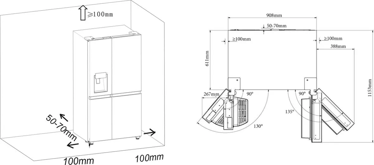 Hisense RS818N4IFD Amerikaanse Koelkast - 632L - No Frost - RVS - Waterdispenser