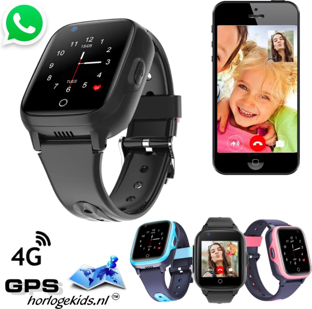 GPSHorlogeKids - GPS horloge kind – smartwatch kinderen – WhatsApp – 4G videobellen – spatwaterdicht – GPS tracker – SOS alarm – incl. simkaart en online installatie hulp – Fox Zwart