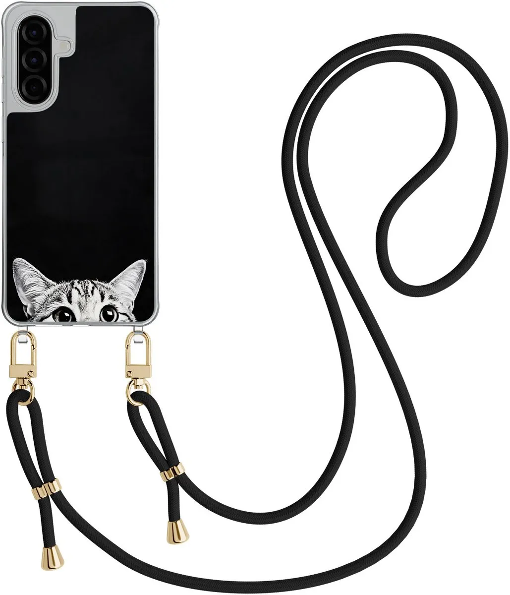 Casevibes Telefoonhoesje Samsung A57 Crossbody - Zwart - Kat Kiekeboe