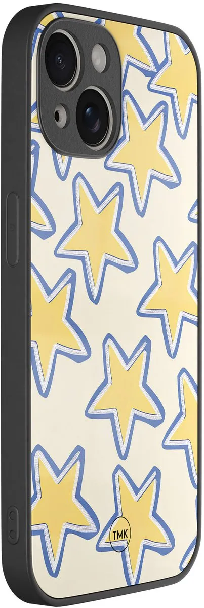 Casevibes iPhone 13 Hoesje Retro Stars - Blauw/Geel - TPU