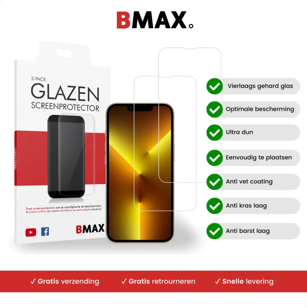 BMAX iPhone 13 Pro Screenprotector 2 Stuks - Glas