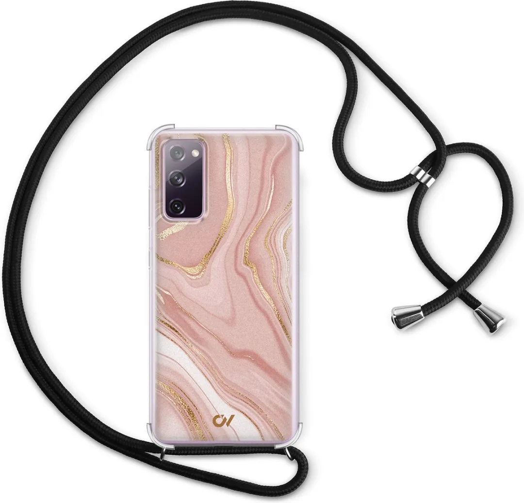 Casevibes S20 FE Telefoonhoesje - Roze Marble - Crossbody - Incl. koord