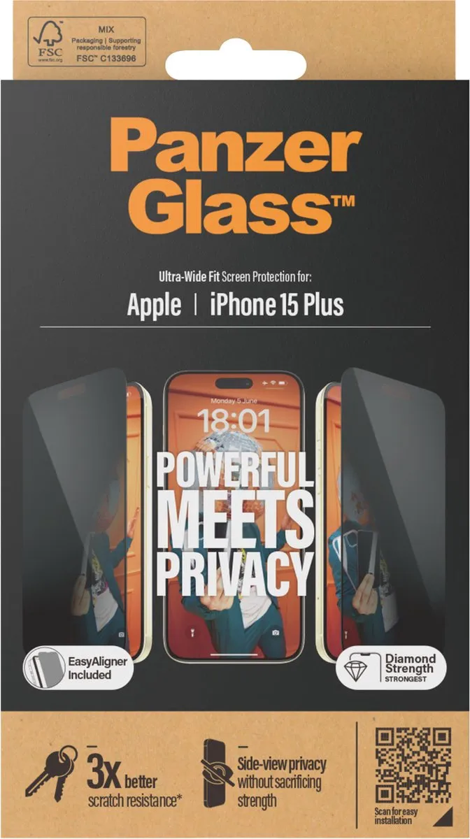 PanzerGlass Ultra-Wide Fit iPhone 15 Plus Privacy Schermbeschermer