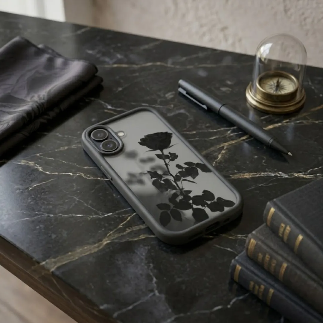 NUVEX iPhone 17 Hoesje - Zwart Transparant - Roos Print