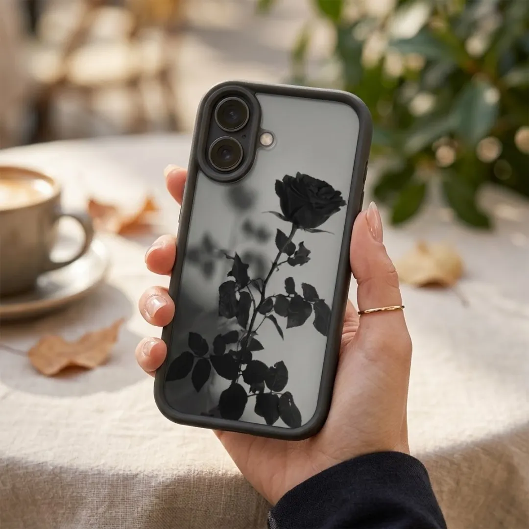 NUVEX iPhone 17 Hoesje - Zwart Transparant - Roos Print