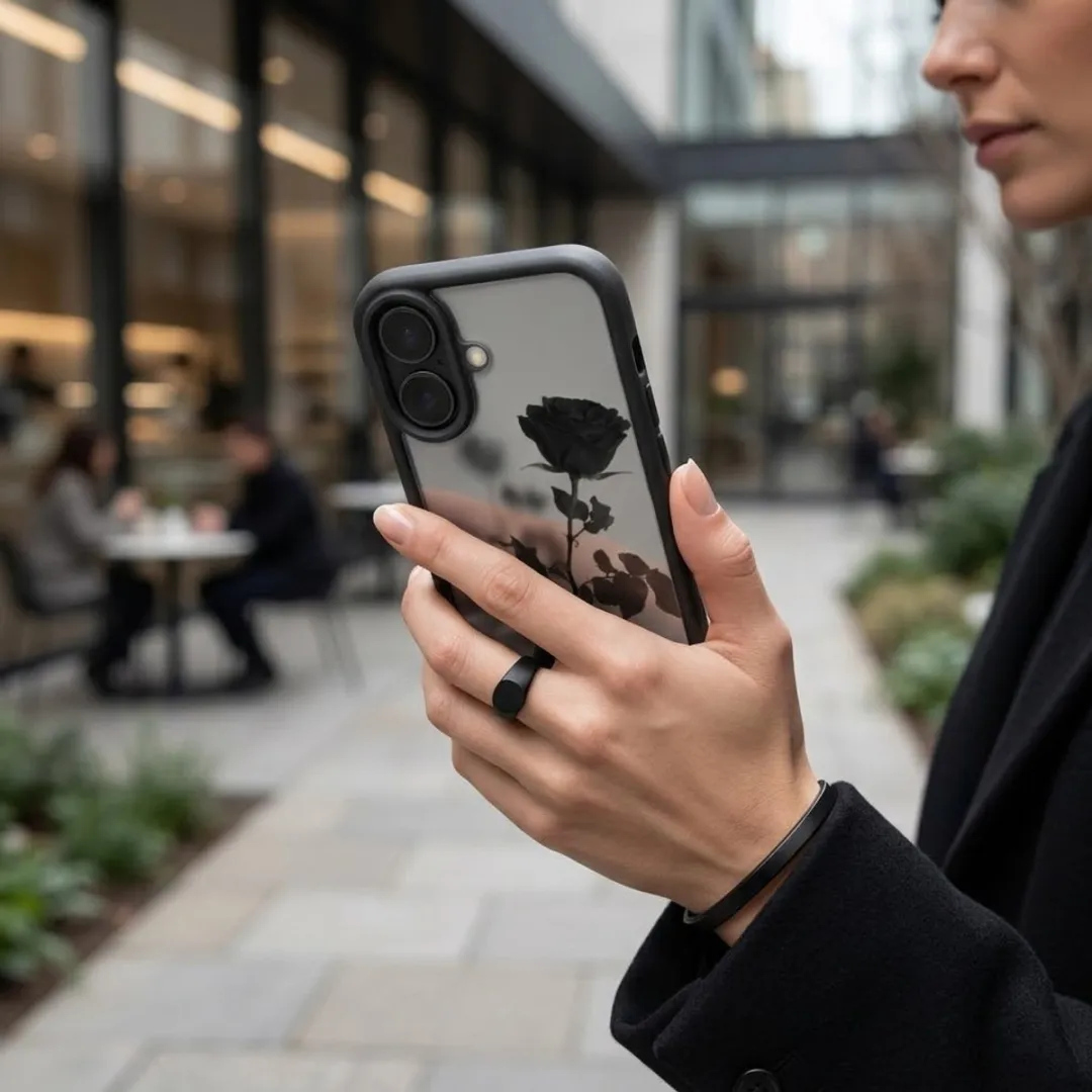 NUVEX iPhone 17 Hoesje - Zwart Transparant - Roos Print