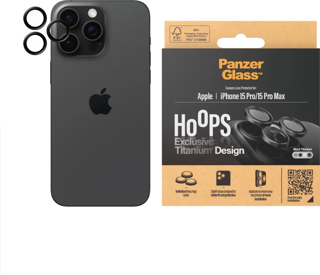 PanzerGlass Optical Hoop Rings iPhone 15 Pro/Pro Max Camera Lens Protector - Titanium Zwart