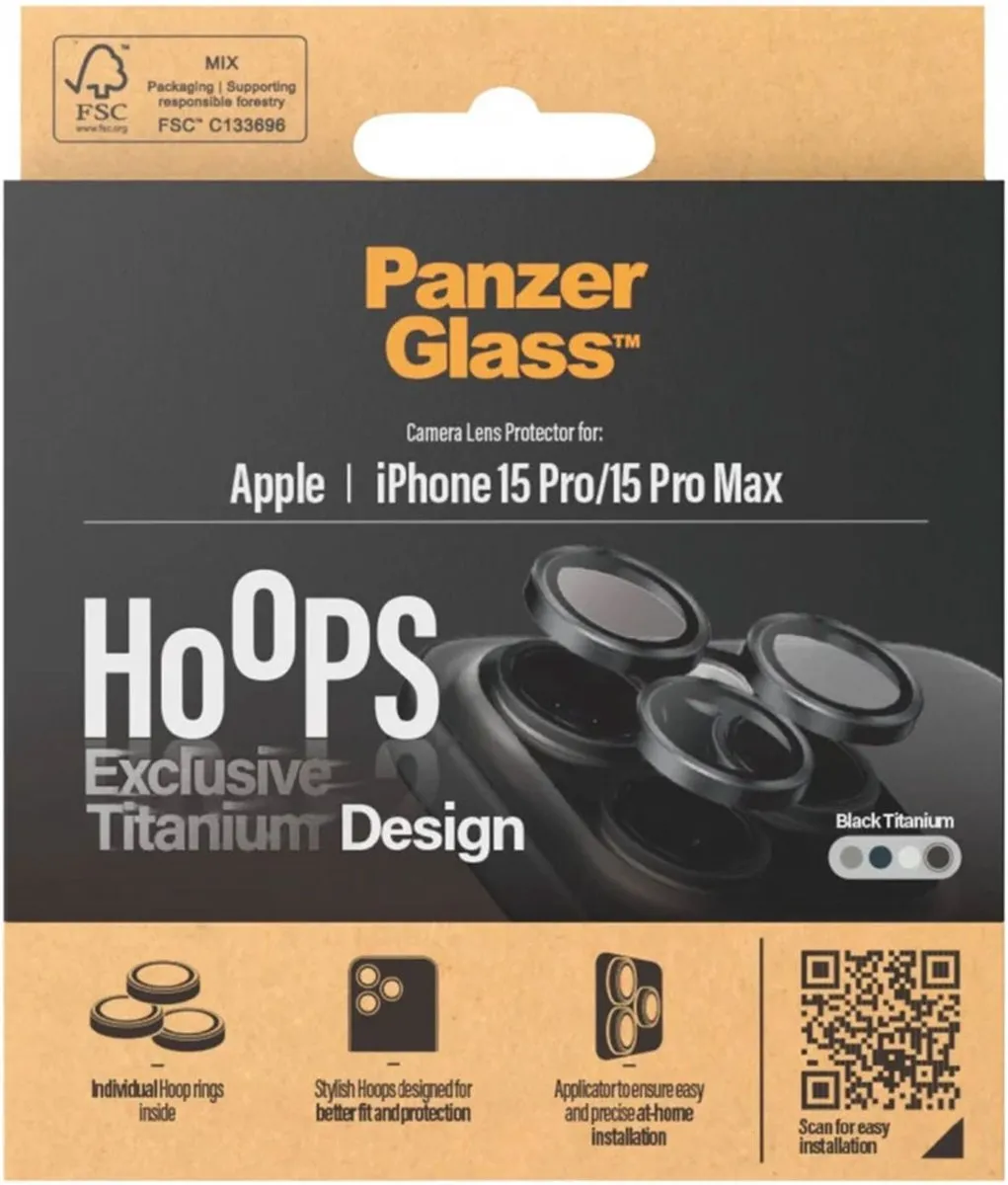 PanzerGlass Optical Hoop Rings iPhone 15 Pro/Pro Max Camera Lens Protector - Titanium Zwart