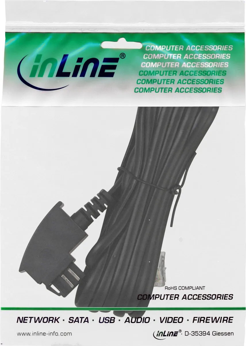 InLine TAE-N naar RJ11 6P4C Kabel 10m - Zwart