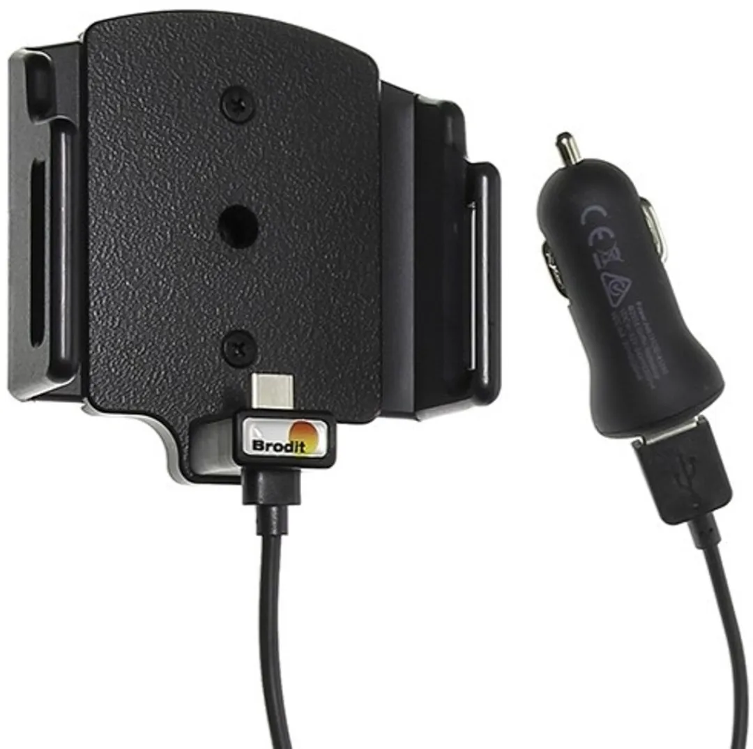 Brodit 521840 Smartphone Houder-Lader - Universeel 62-77mm - USB-C - Zwart