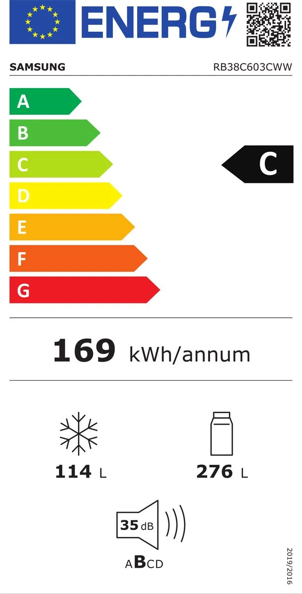 Samsung RB38C603CWW Vrijstaande Koel-vriescombinatie 390L - Wit
