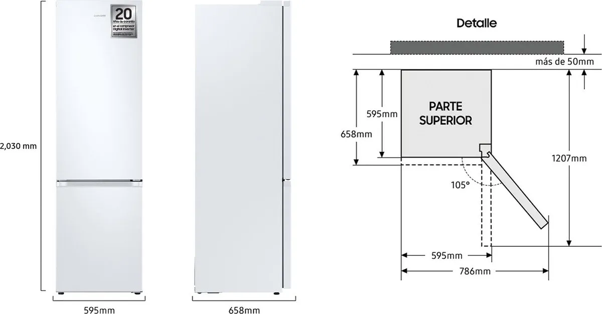 Samsung RB38C603CWW Vrijstaande Koel-vriescombinatie 390L - Wit