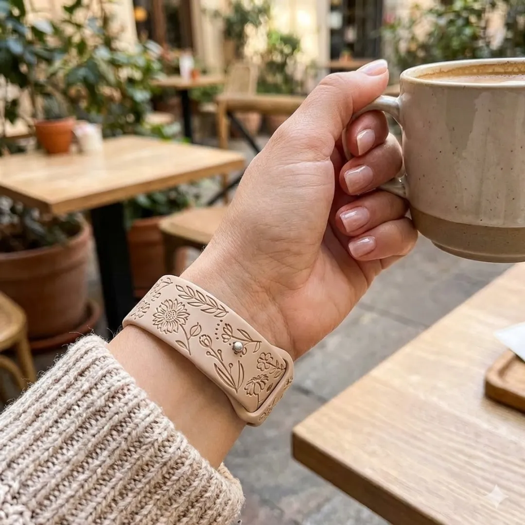 NUVEX Apple Watch Horlogebandjes Set - 6 Stuks - 38-41mm - Bloemen Gravure